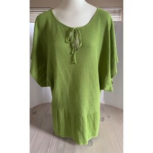 Lane Bryant Green Peplum Knit Top Keyhole Tie Short Sleeve Plus Size 18/20W